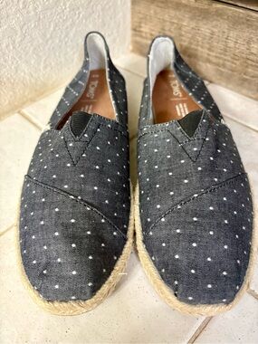 TOMS Denim Blue Polka Dot Espadrille Slip-Ons